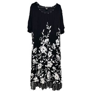 LOLA P. Black and White Floral Beaded Maxi Dress